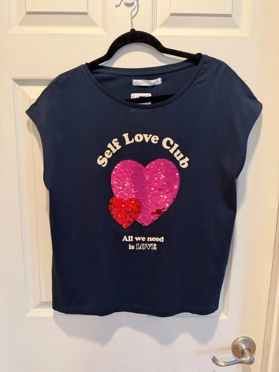 Self Love Club Blue Tee Sequin Graphic enbroided Tee - Picture 16 of 16